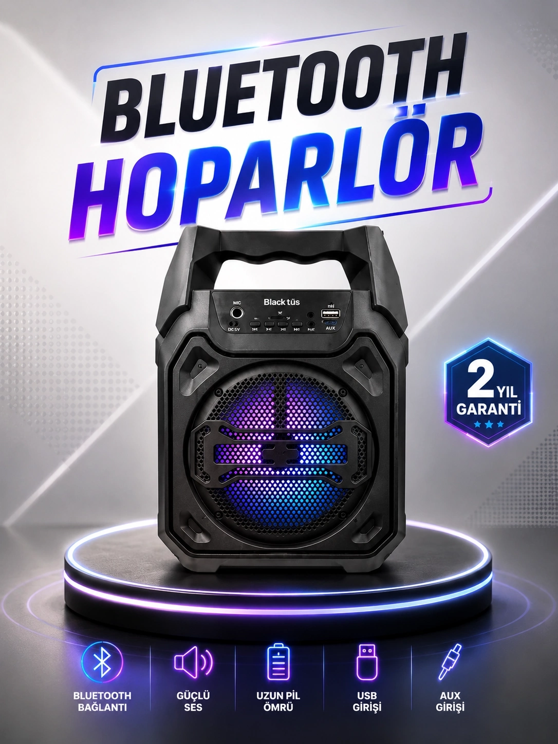 BUĞZ Güçlü ve Şarj Edilebilir Bluetooth Hoparlör 6.5 İnç