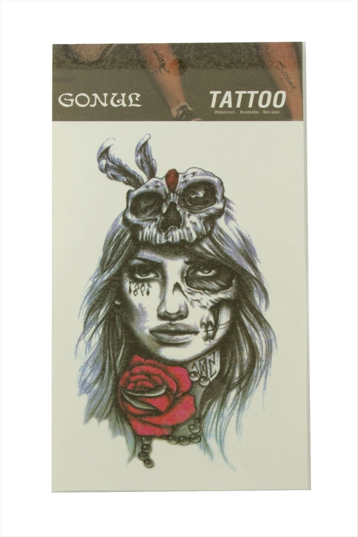 BUĞZ Gül Kuru Kafa Tattoo Dövme Sticker