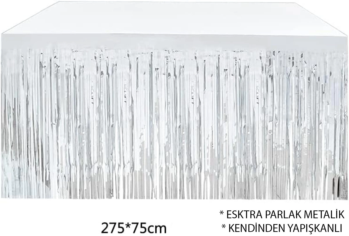 BUĞZ Gümüş Metalize Masa Eteği BUĞZ Gümüş Metalize Masa Eteği