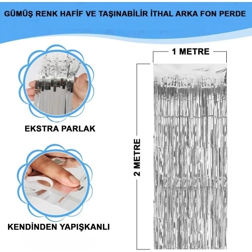 BUĞZ Gümüş Metalize Saçaklı Fon Perde