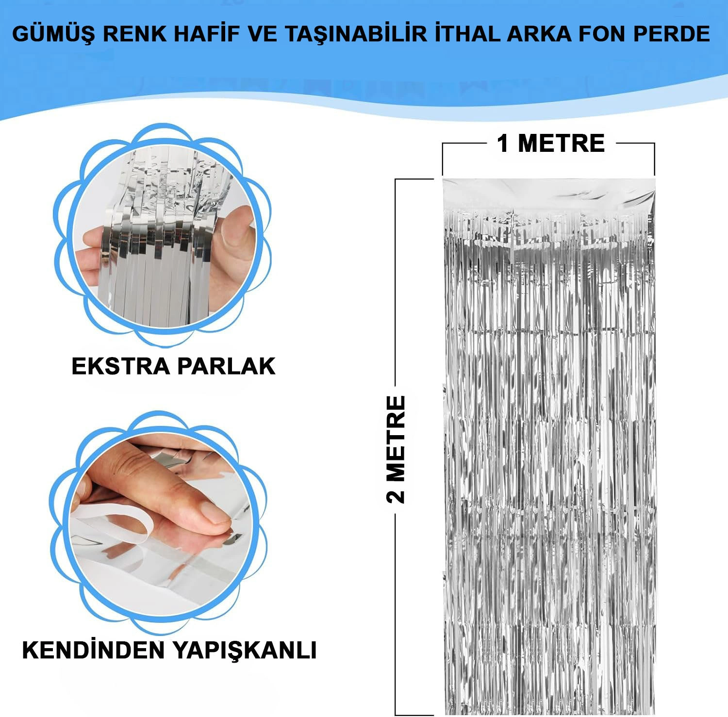 BUĞZ GÜMÜŞ METALİZE SAÇAKLI FON PERDE