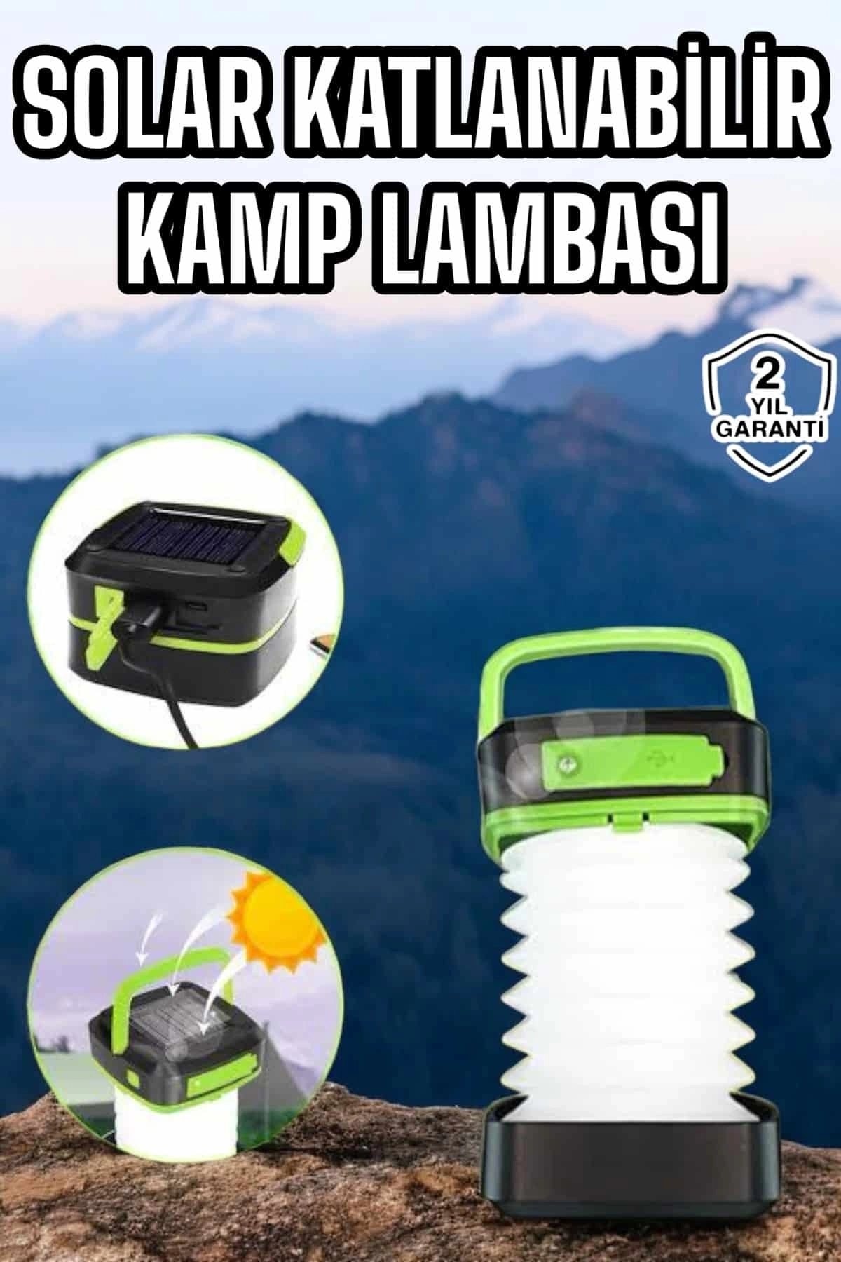 BUĞZ Güneş Enerjili Led Lamba Kamp Lambası Katlanabilir Lamba USB Şarjlı