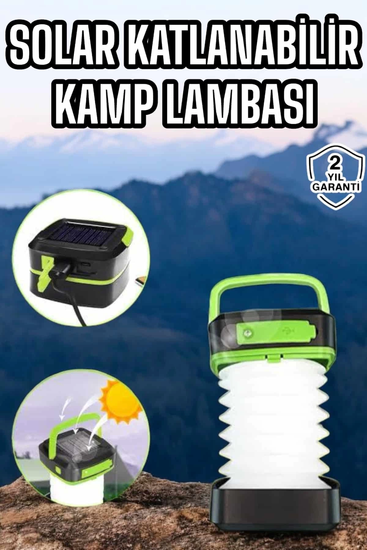 BUĞZ Güneş Enerjili Led Lamba Kamp Lambası Katlanabilir Lamba USB Şarjlı