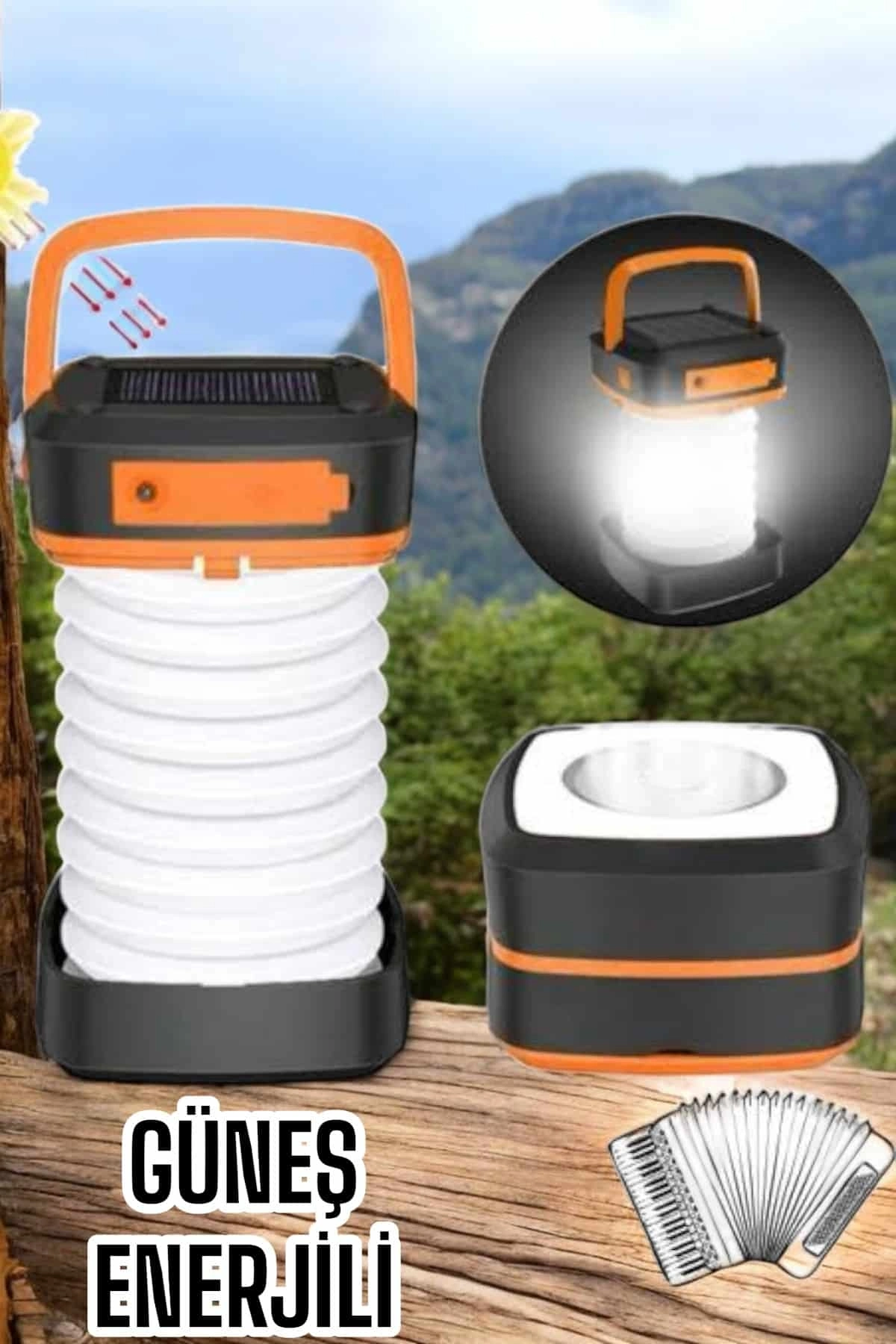BUĞZ Güneş Enerjili Led Lamba Kamp Lambası Katlanabilir Lamba USB Şarjlı