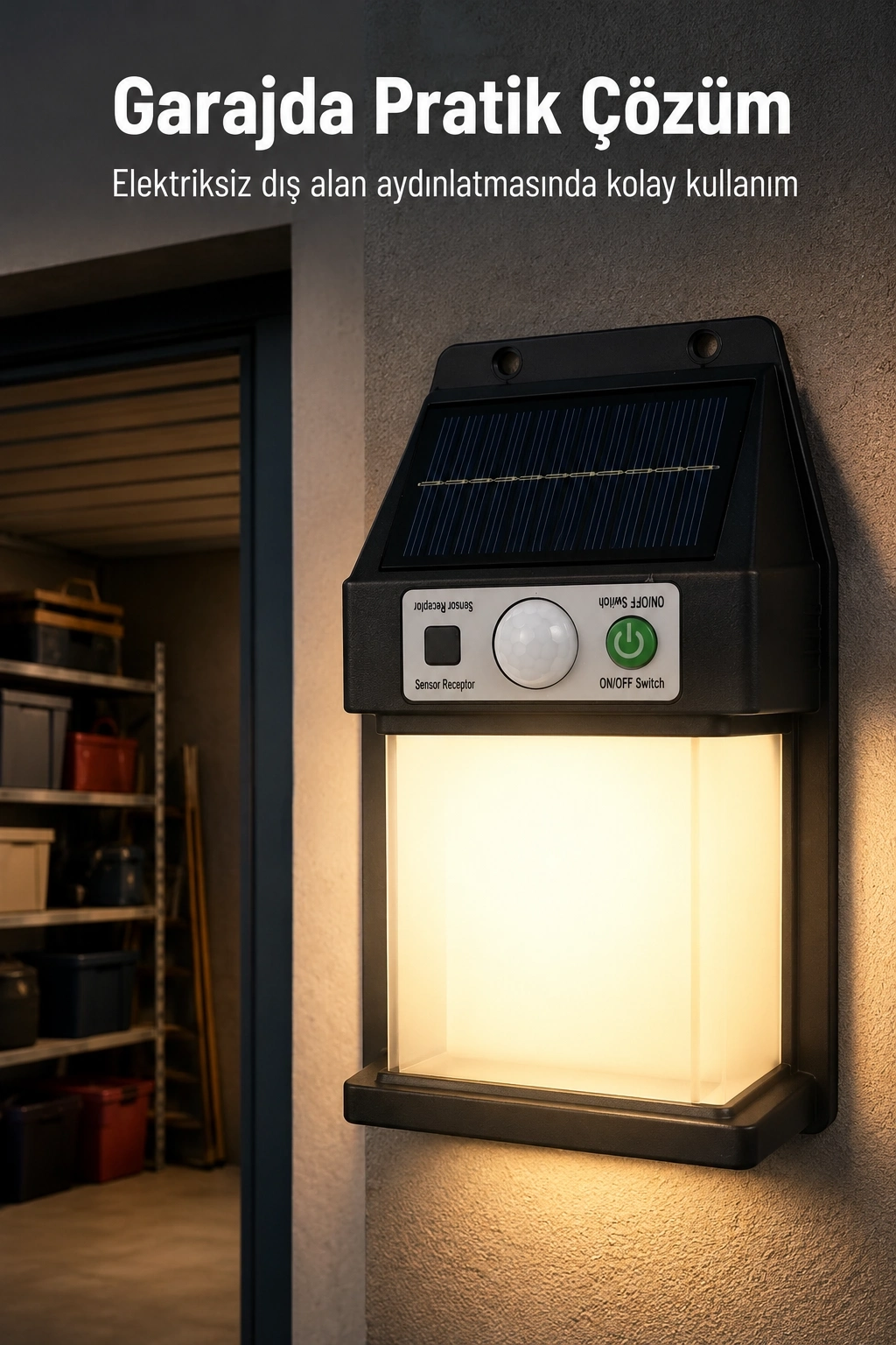 BUĞZ Güneş Enerjili Sensörlü Solar Aplik Dış Mekan Kapı Bahçe Balkon Garaj Duvar Işığı