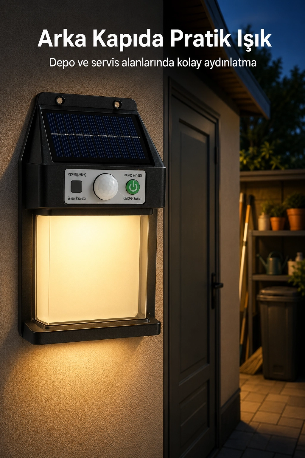BUĞZ Güneş Enerjili Sensörlü Solar Aplik Dış Mekan Kapı Bahçe Teras Duvar Aydınlatma