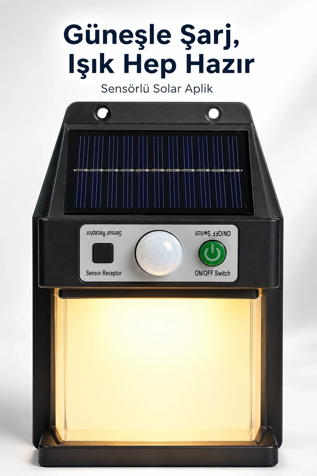 BUĞZ Güneş Enerjili Sensörlü Solar Aplik Duvar Tipi Dış Mekan Bahçe Balkon Işığı