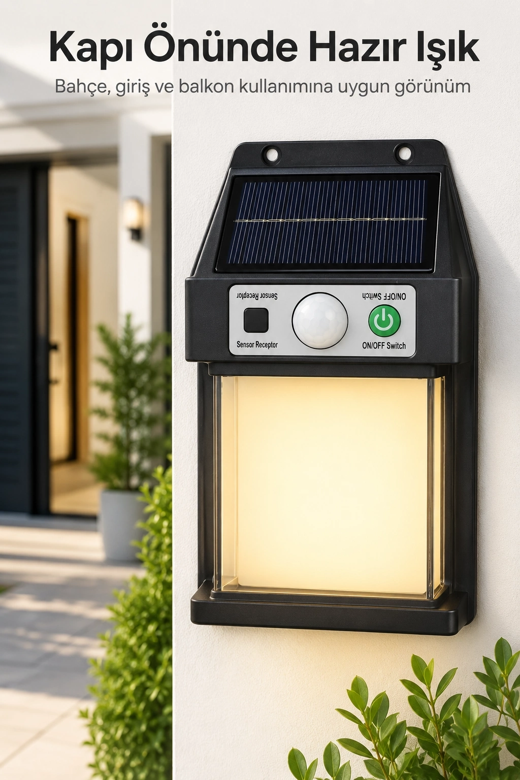 BUĞZ Güneş Enerjili Sensörlü Solar Aplik Duvar Tipi Dış Mekan Bahçe Balkon Işığı