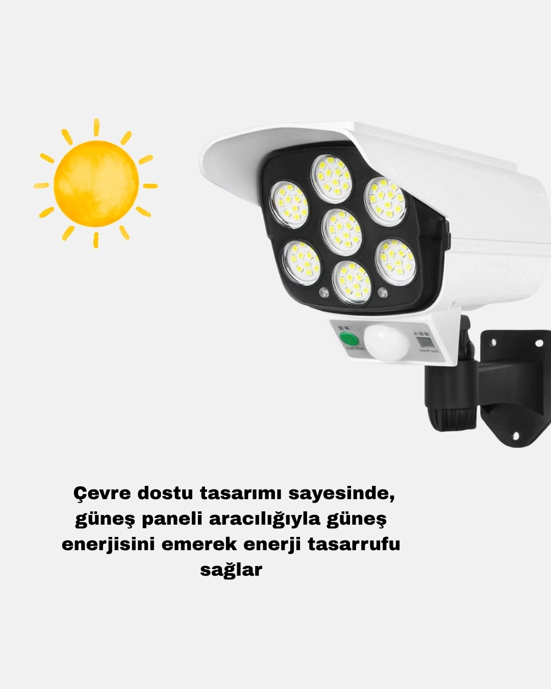 BUĞZ Güneş Paneliyle Şarj Olan Hareket Sensörlü Dış Mekan Güvenlik Lambası Ayarlanabilir