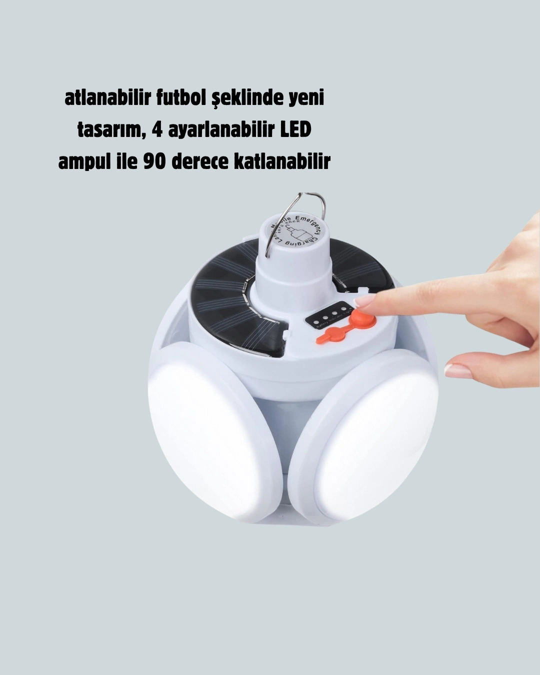 BUĞZ Güneş Paneliyle Şarj Olan Katlanabilir LED Çadır Lambası – 5 Kademeli Aydınlatma