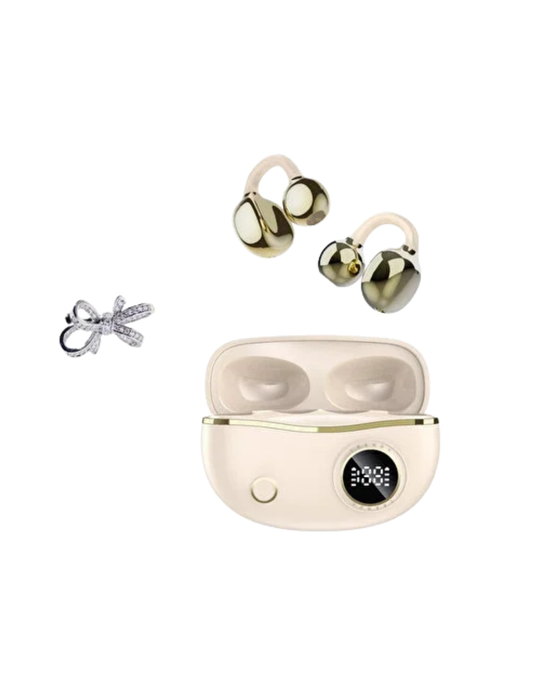 BUĞZ HANDSFREE KABLOSUZ BLUETOOTH KULAKLIK KRİSTAL NET SES 2 KURDELE KÜPE HEDİYELİ - BUĞZ
