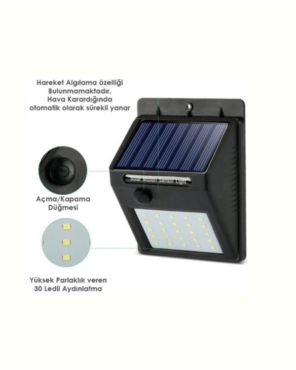BUĞZ Hareket Sensörlü Solar Lamba | 120° Algılama Açısı, 3-4 Metre Mesafe, Suya Dayanıklı LED