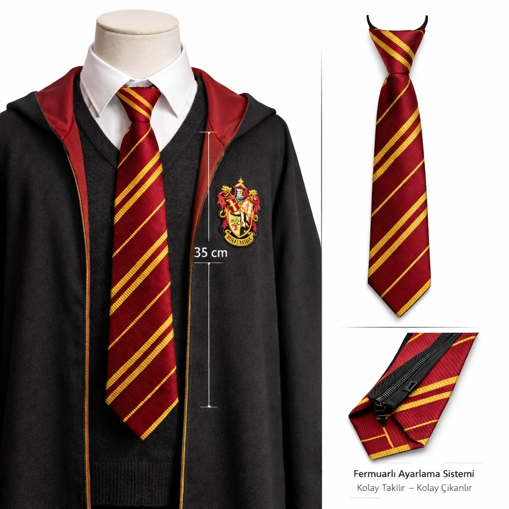 BUĞZ Harry Potter Gryffindor Fermuarlı Ayarlanabilir Kravat
