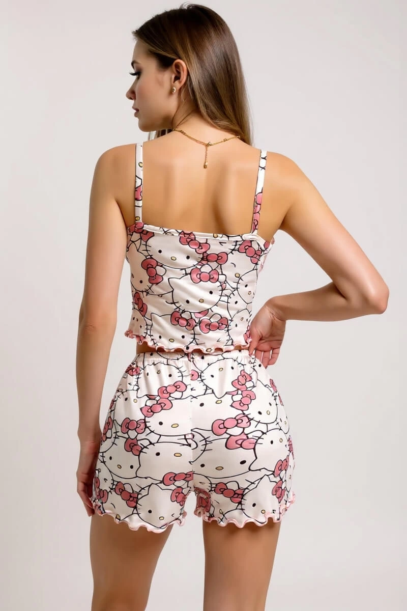 BUĞZ HELLO KİTTY BASKILI ASKILI ŞORTLU PİJAMA TAKIMI BUĞZ HELLO KİTTY BASKILI ASKILI ŞORTLU PİJAMA TAKIMI