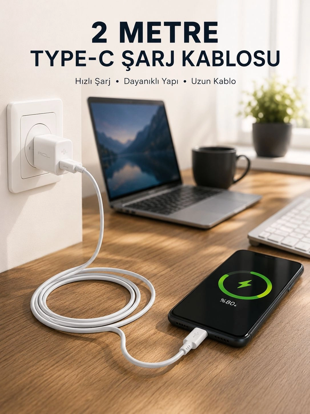 BUĞZ Hızlı Şarj Destekli 2 Metre Type-C Kablo