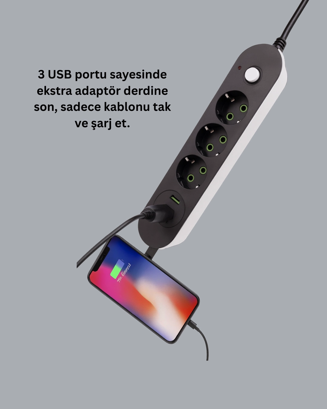 BUĞZ Hızlı Şarj Özellikli 3 USB Girişli Üçlü Priz BUĞZ Hızlı Şarj Özellikli 3 USB Girişli Üçlü Priz