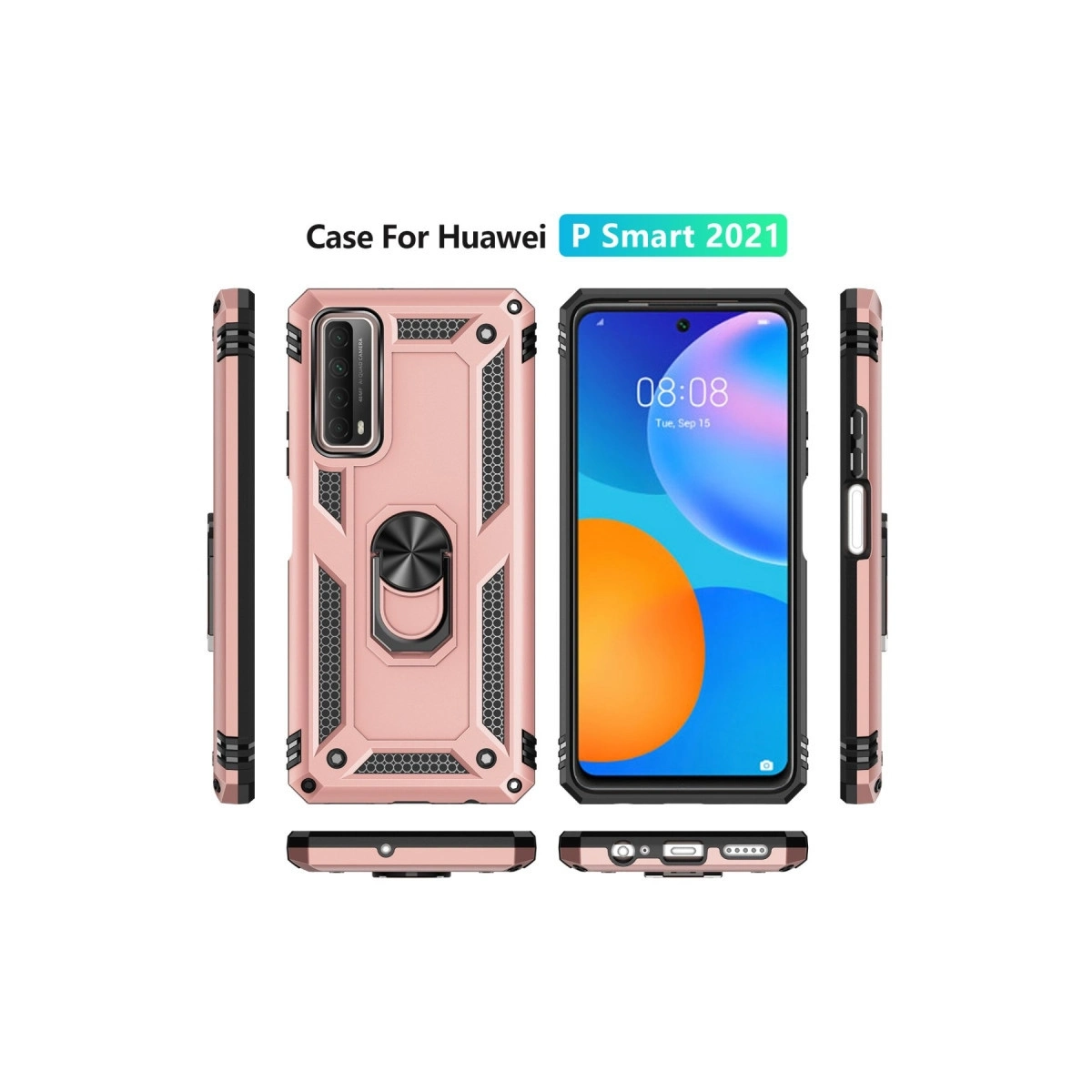 BUĞZ Huawei P Smart 2021 Kılıf Sofya Yüzüklü Silikon Kapak - Rose