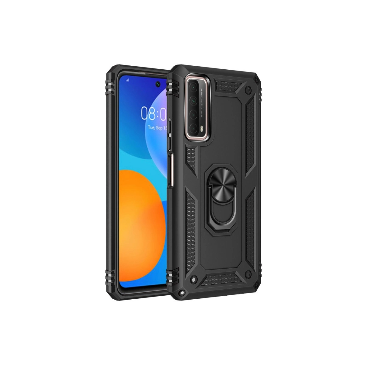 BUĞZ Huawei P Smart 2021 Kılıf Sofya Yüzüklü Silikon Kapak - Siyah