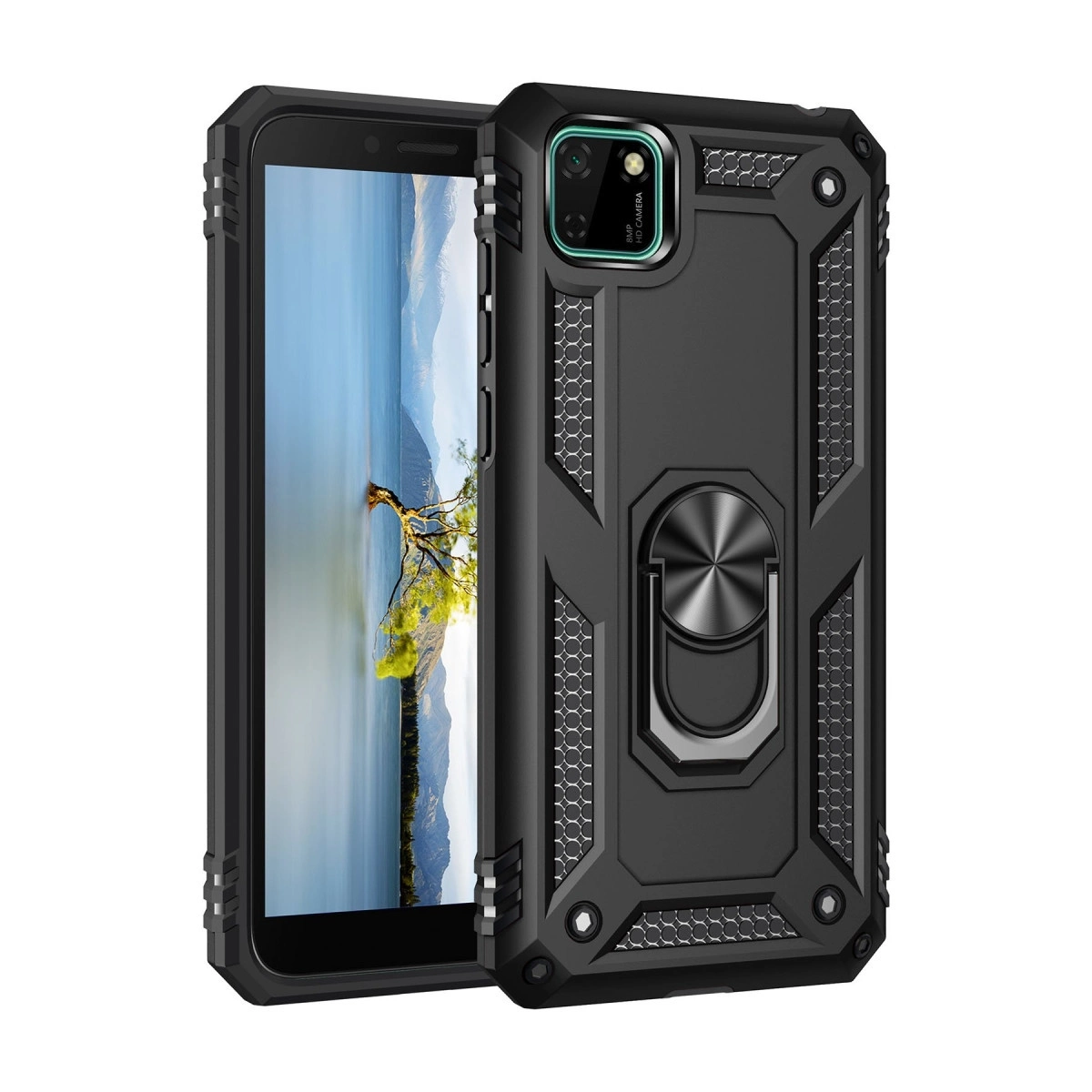 BUĞZ Huawei Y5p Kılıf Sofya Yüzüklü Silikon Kapak - Siyah