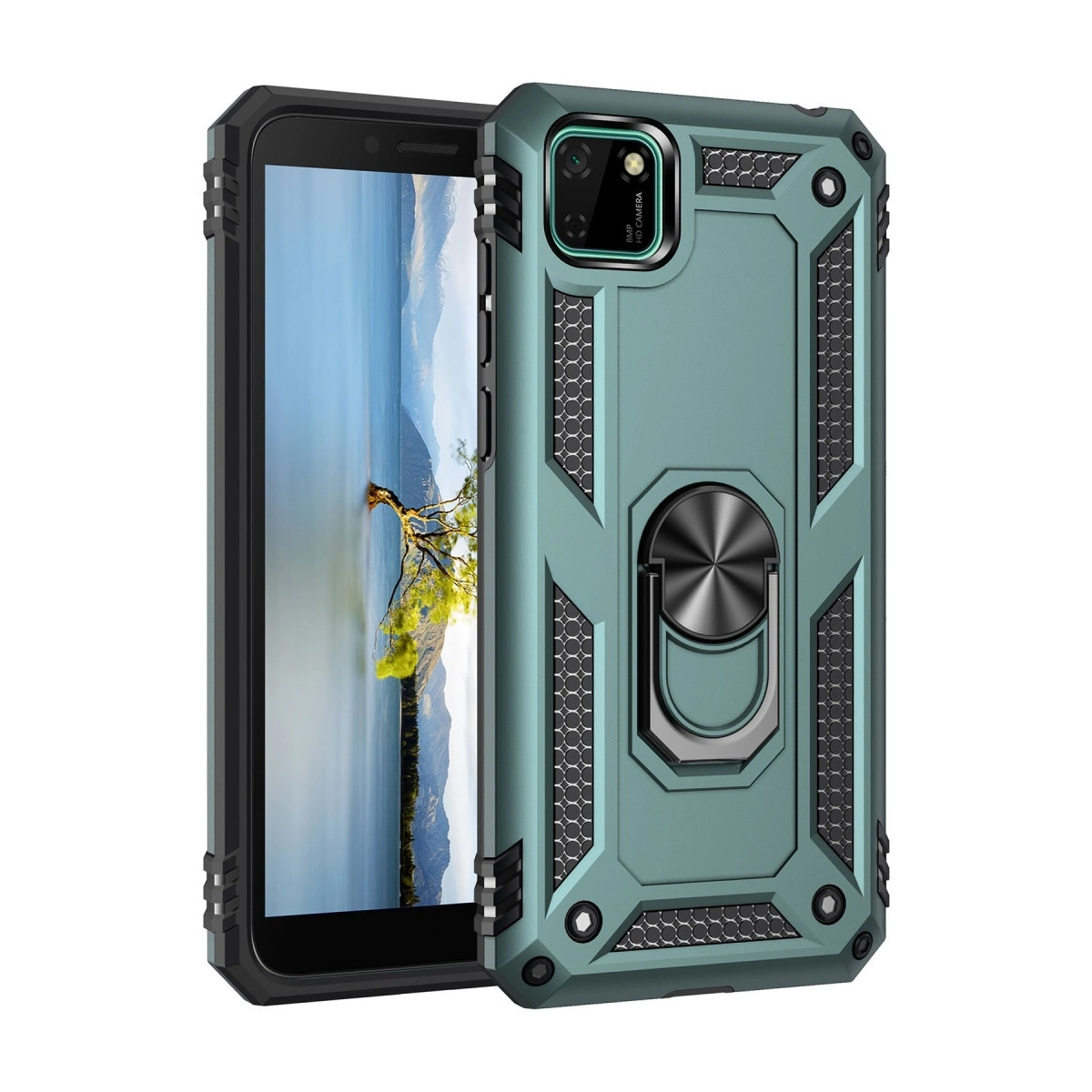 BUĞZ Huawei Y5p Kılıf Sofya Yüzüklü Silikon Kapak - Yeşil