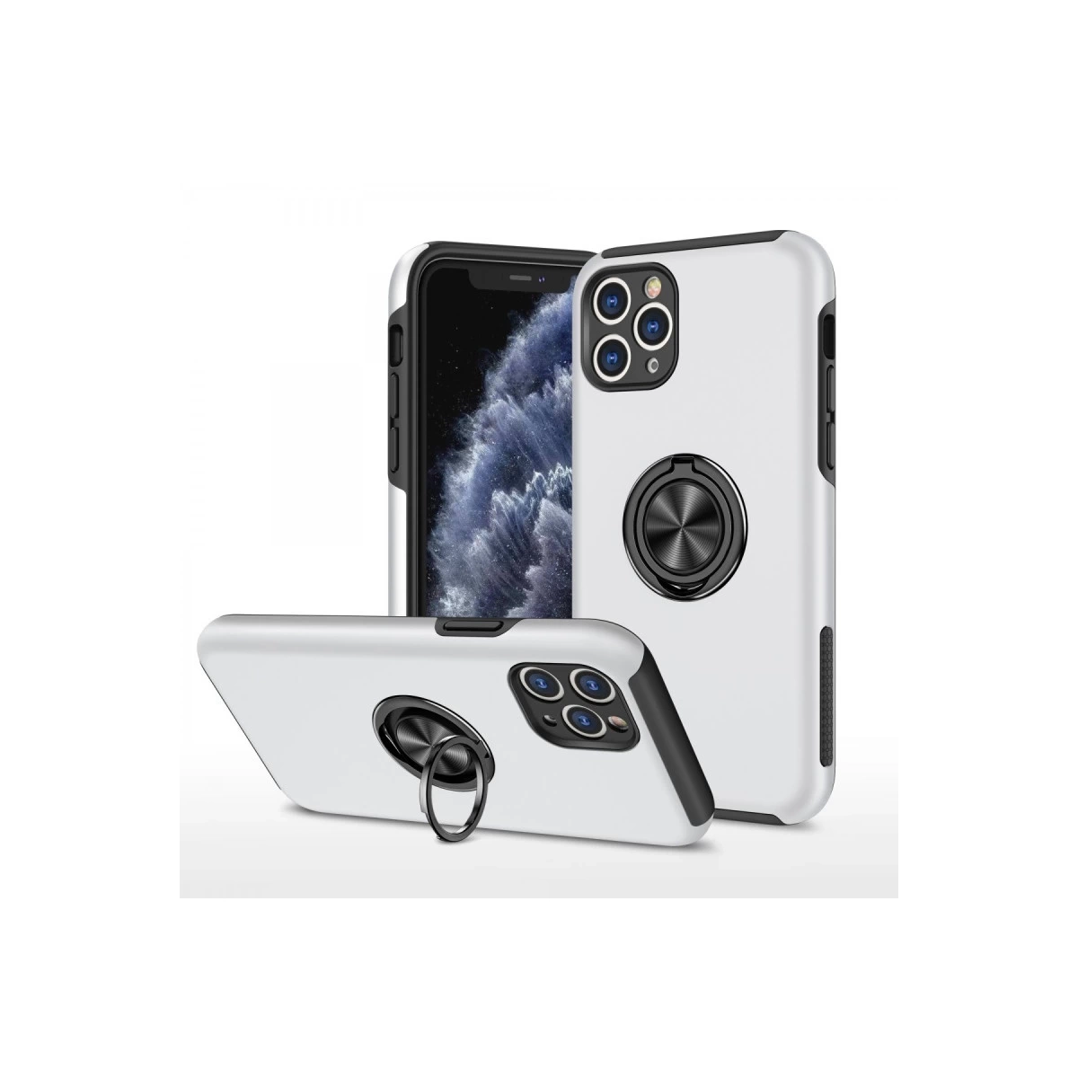 BUĞZ İphone 11 Pro Max Kılıf Elit Yüzüklü Kapak - Gümüş