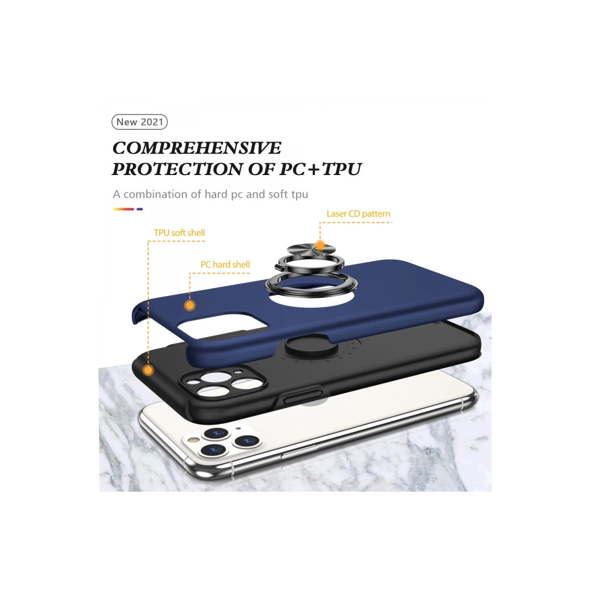 BUĞZ İphone 11 Pro Max Kılıf Elit Yüzüklü Kapak - Lacivert
