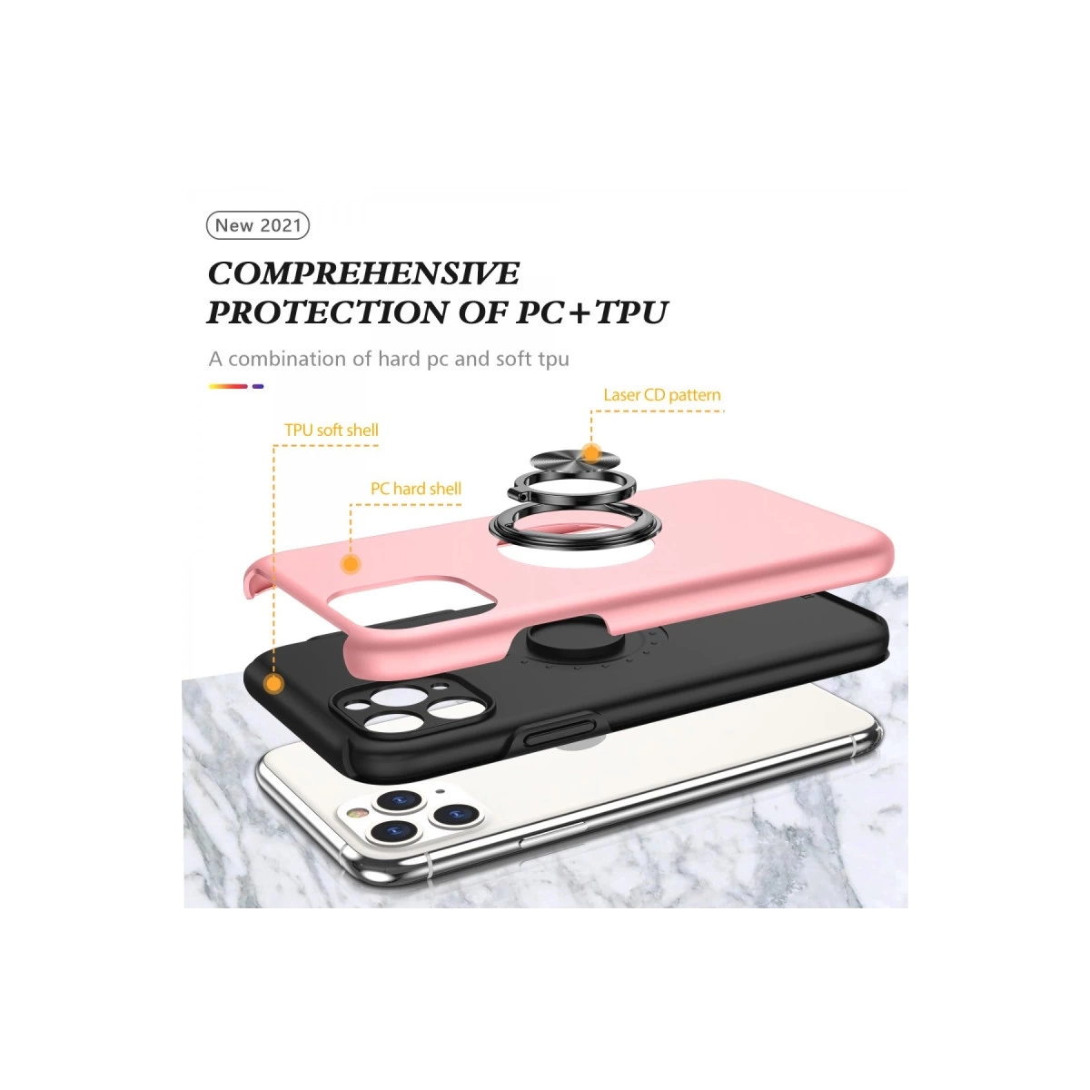 BUĞZ İphone 11 Pro Max Kılıf Elit Yüzüklü Kapak - Pembe