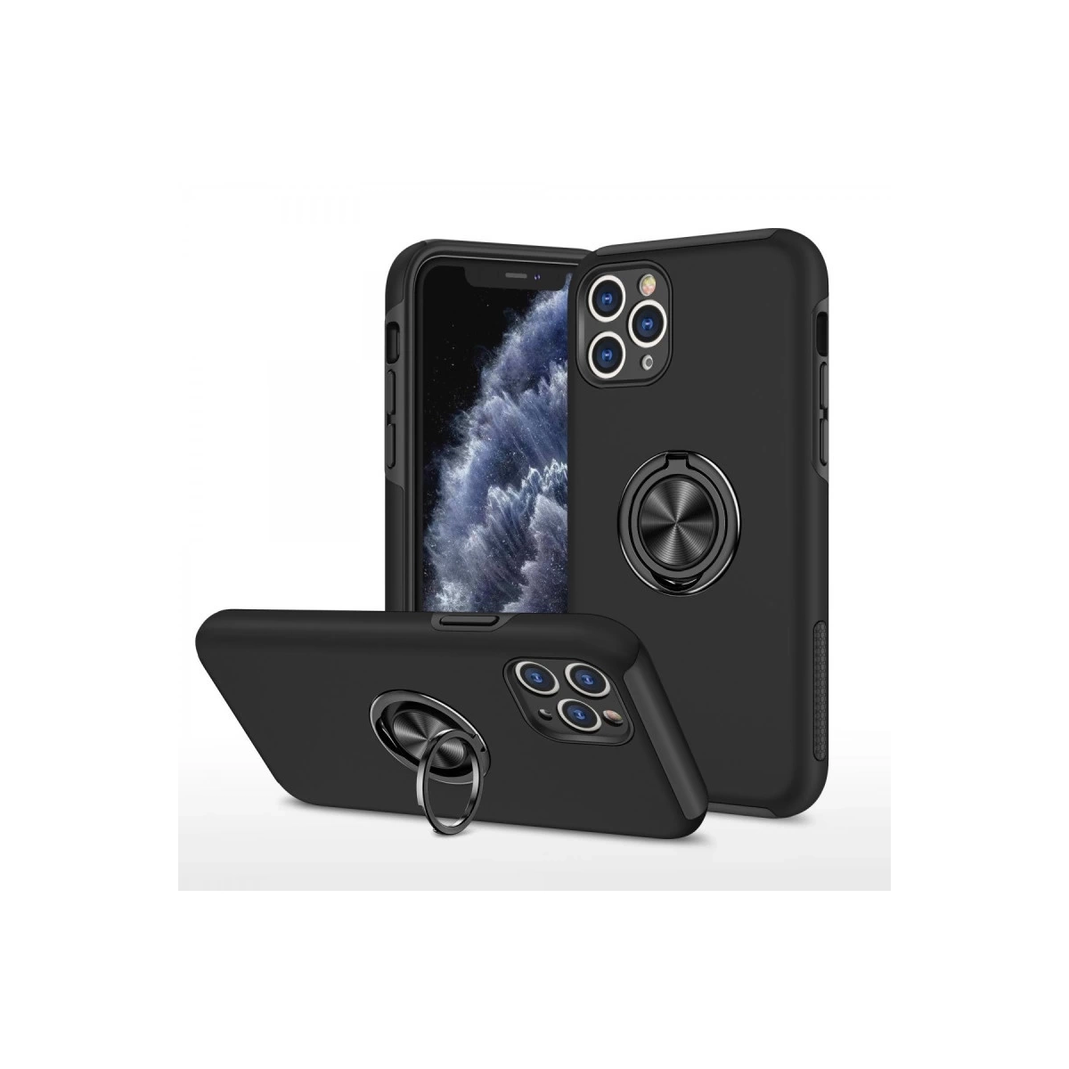 BUĞZ İphone 11 Pro Max Kılıf Elit Yüzüklü Kapak - Siyah