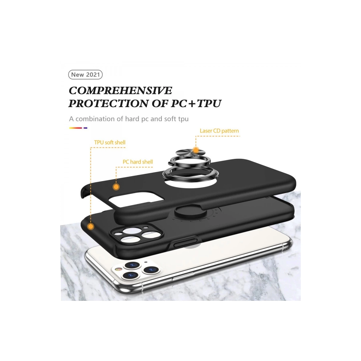 BUĞZ İphone 11 Pro Max Kılıf Elit Yüzüklü Kapak - Siyah