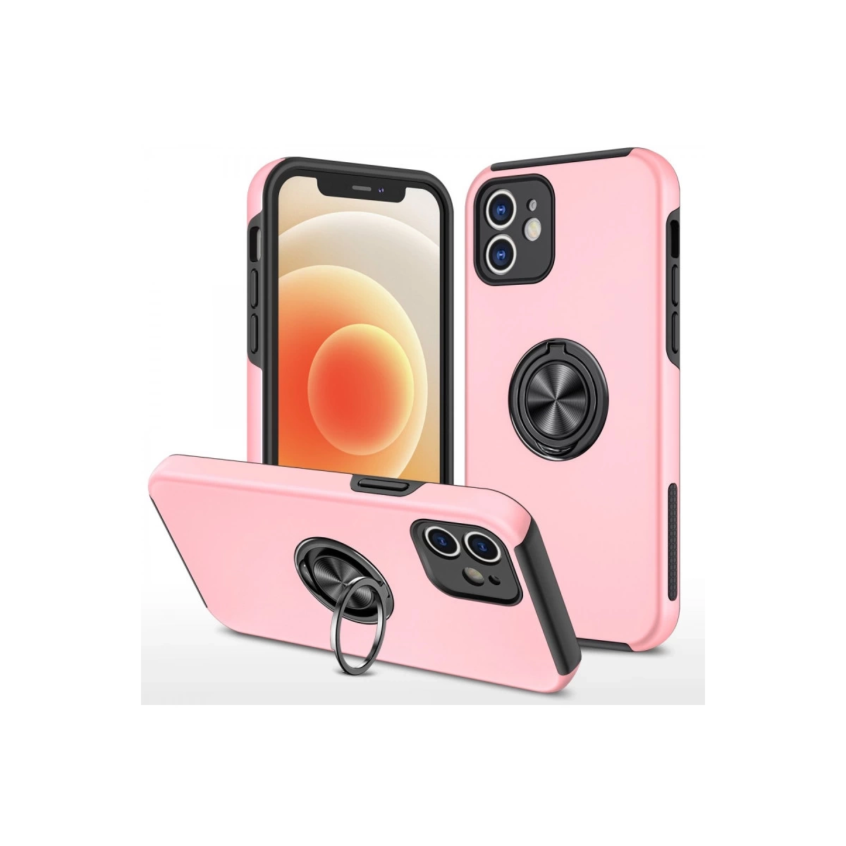 BUĞZ İphone 12 Kılıf Elit Yüzüklü Kapak - Pembe