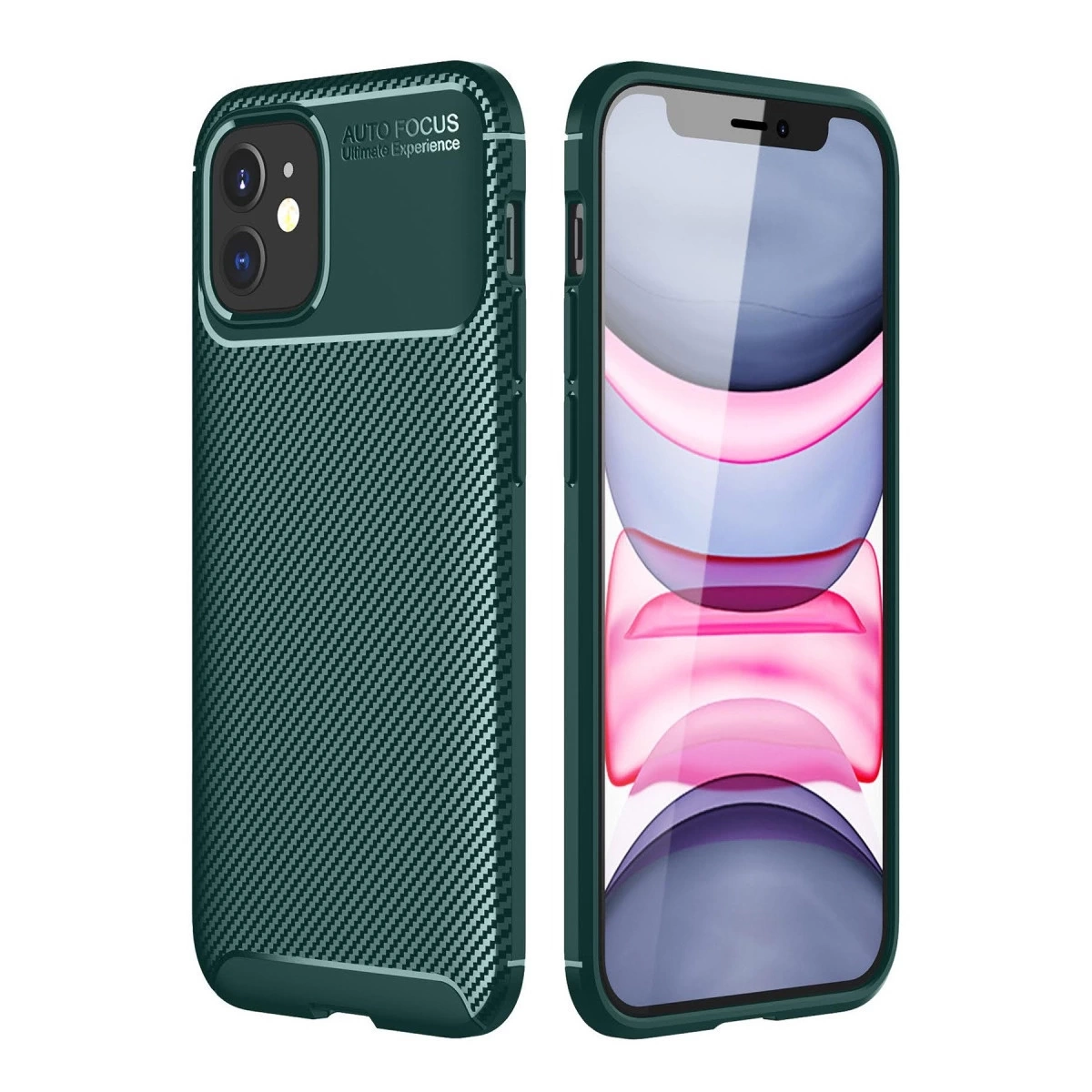 BUĞZ İphone 12 Mini Kılıf Auto Focus Karbon Kapak - Yeşil
