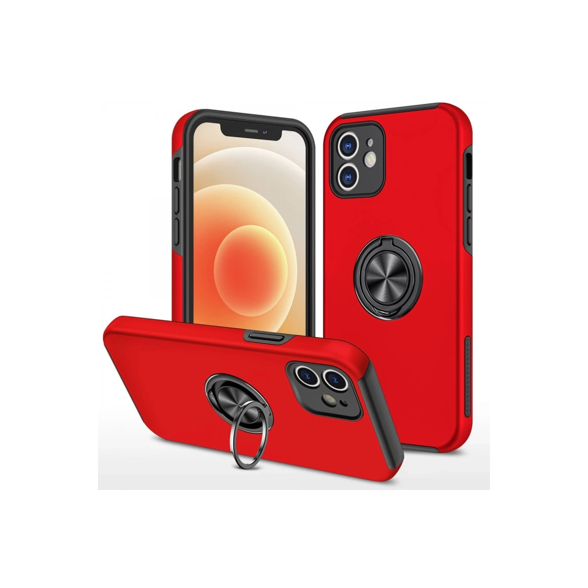BUĞZ İphone 12 Mini Kılıf Elit Yüzüklü Kapak - Kırmızı