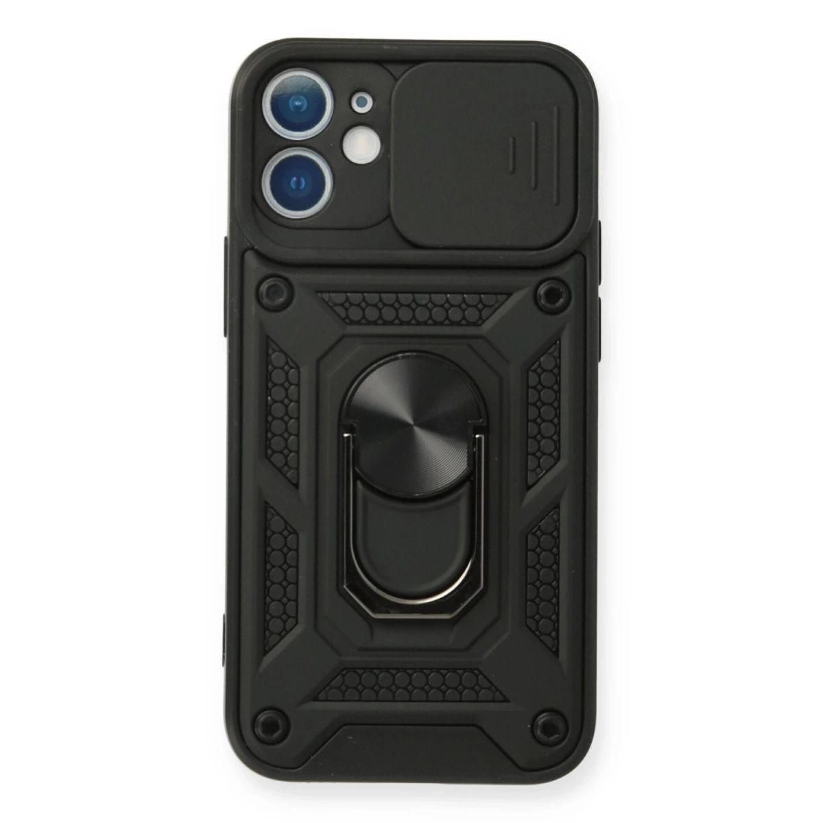 BUĞZ İphone 12 Mini Kılıf Pars Lens Yüzüklü Silikon - Siyah