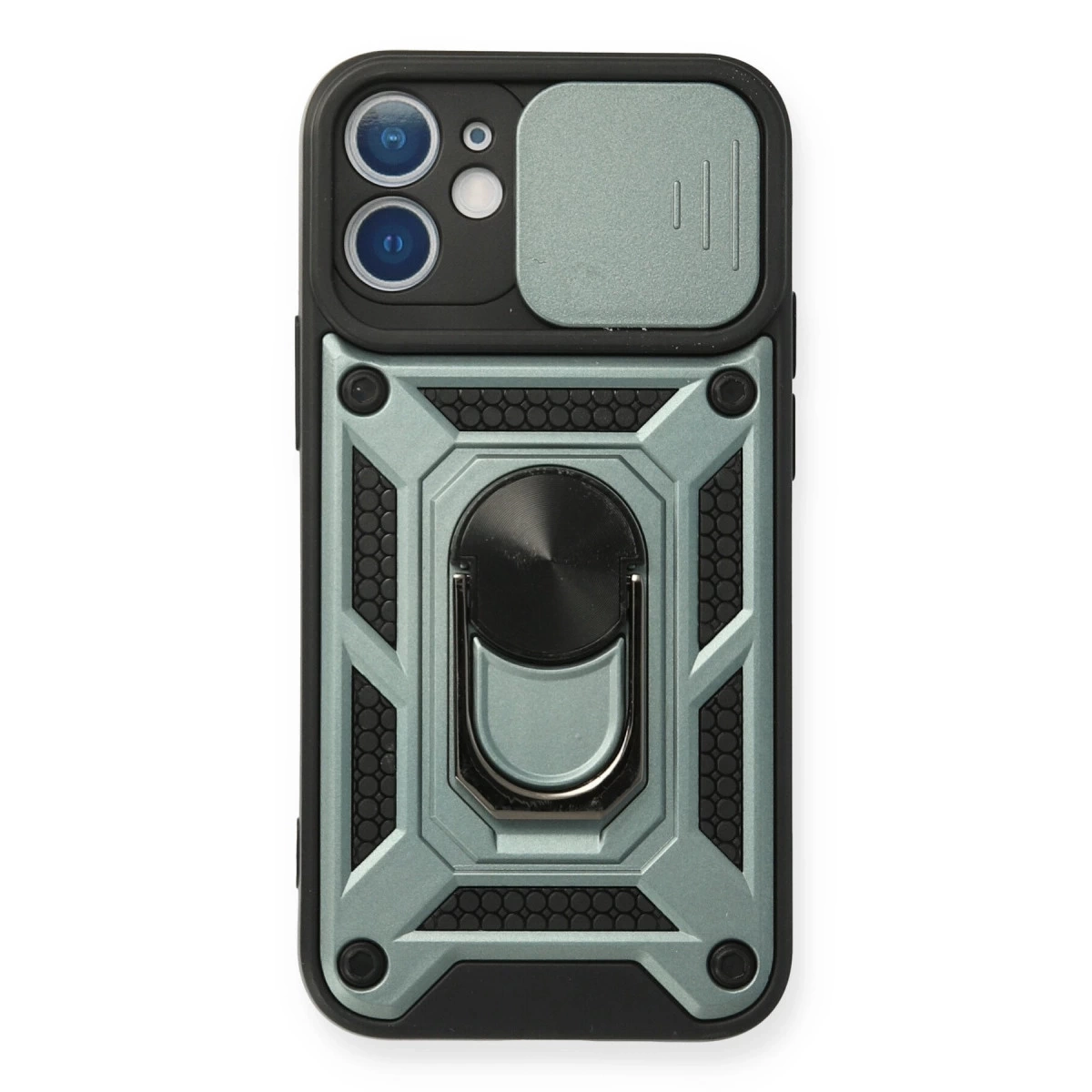 BUĞZ İphone 12 Mini Kılıf Pars Lens Yüzüklü Silikon - Yeşil