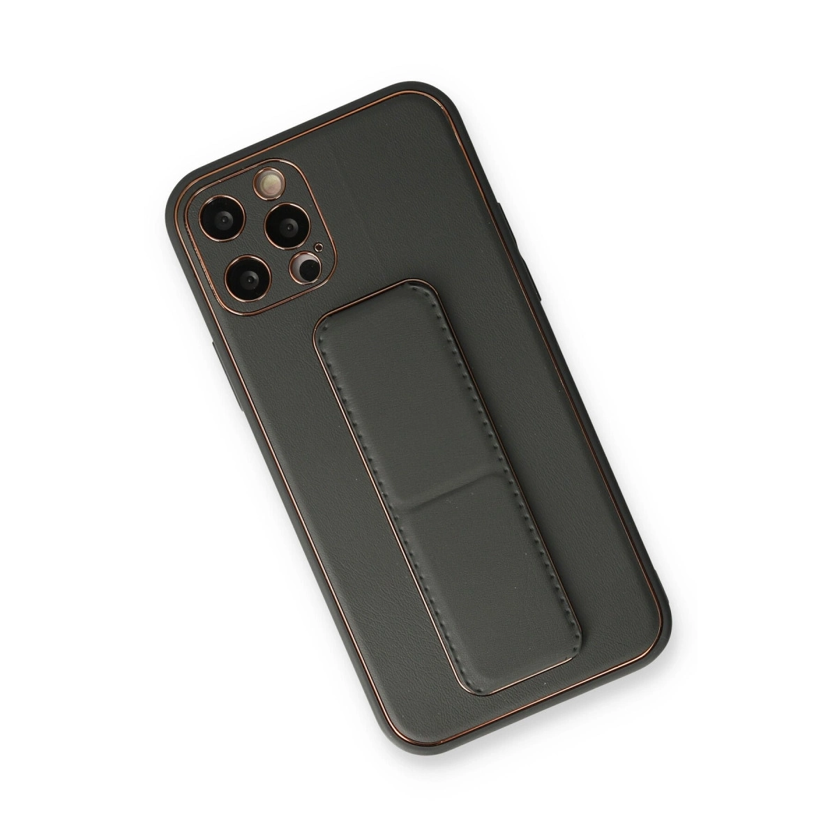 BUĞZ İphone 12 Pro Kılıf Coco Deri Standlı Kapak - Füme BUĞZ İphone 12 Pro Kılıf Coco Deri Standlı Kapak - Füme