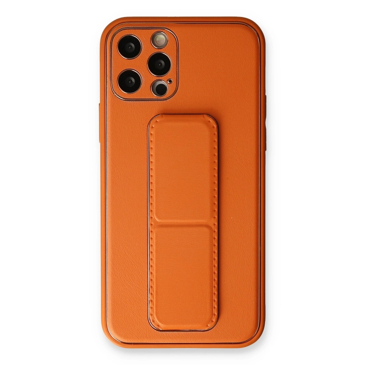 BUĞZ İphone 12 Pro Kılıf Coco Deri Standlı Kapak - Turuncu