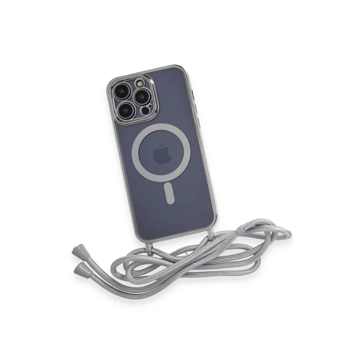 BUĞZ İphone 12 Pro Kılıf Divo Lazer Askılı Magsafe Kapak - Gümüş