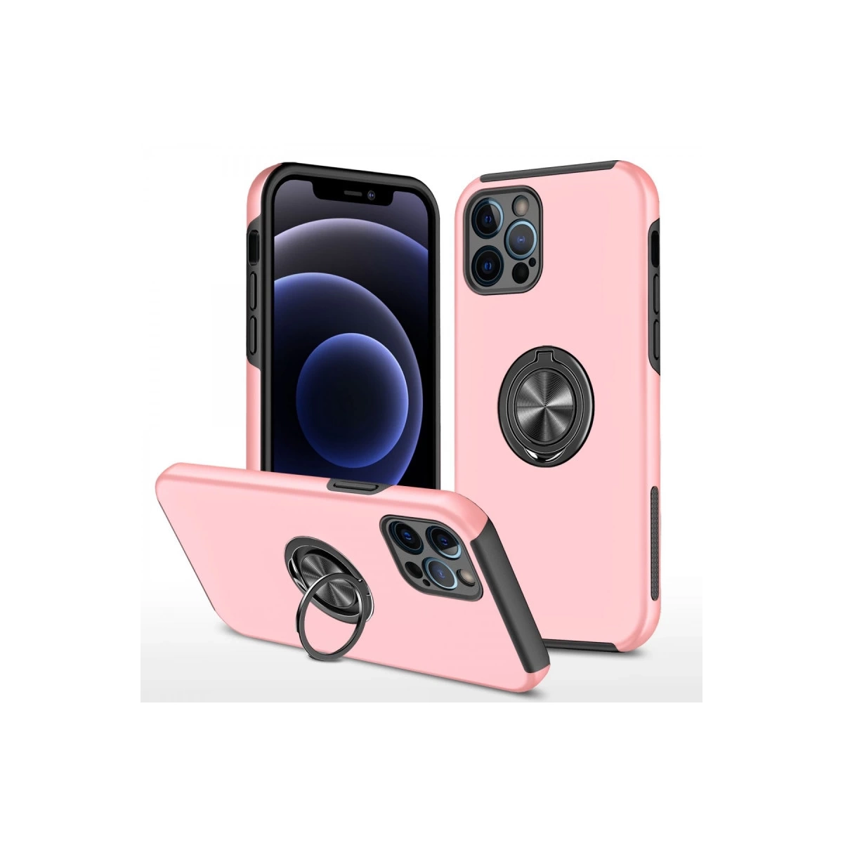 BUĞZ İphone 12 Pro Kılıf Elit Yüzüklü Kapak - Pembe