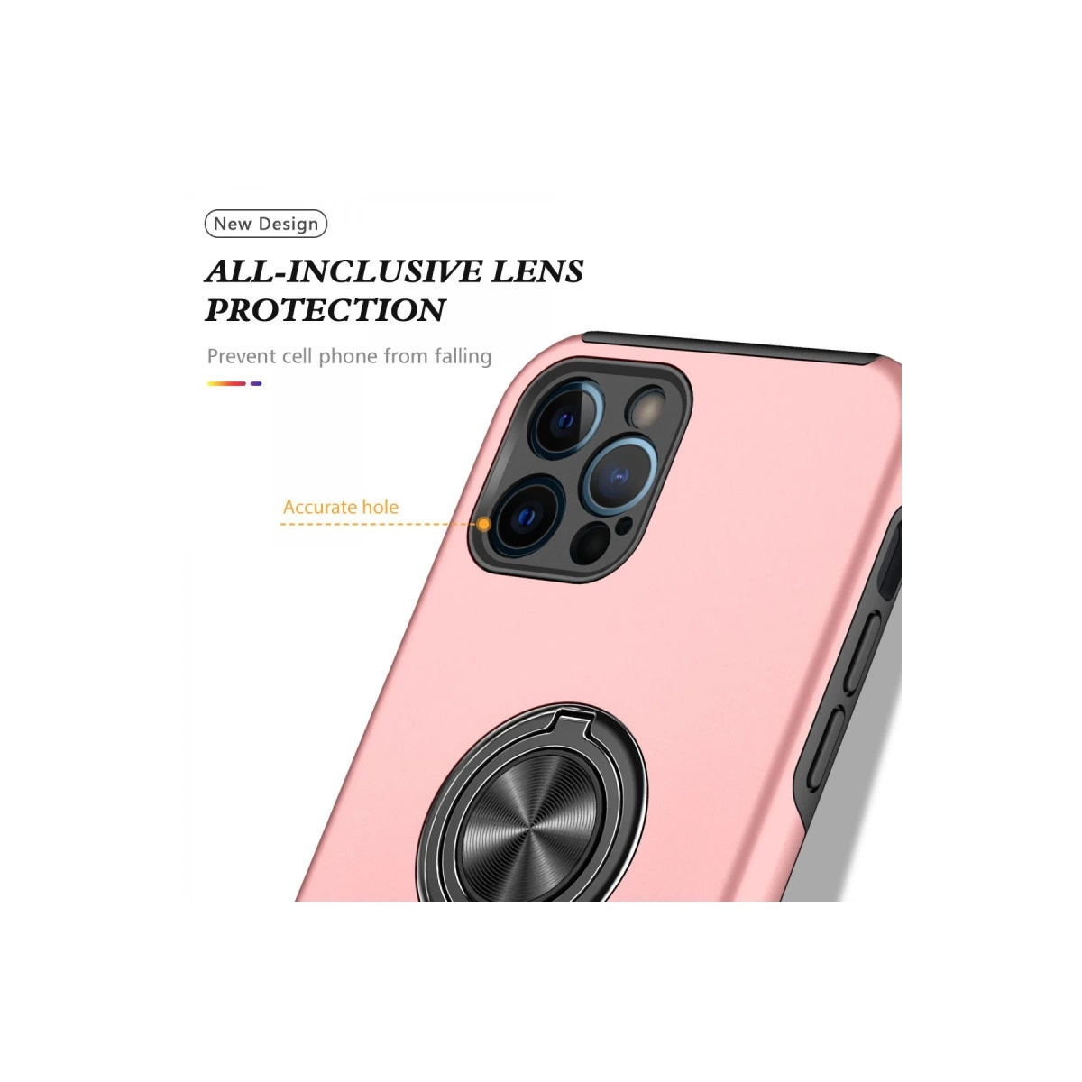 BUĞZ İphone 12 Pro Kılıf Elit Yüzüklü Kapak - Pembe