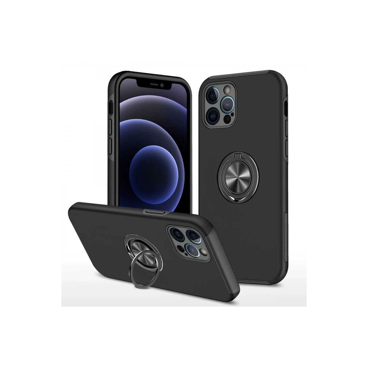 BUĞZ İphone 12 Pro Kılıf Elit Yüzüklü Kapak - Siyah