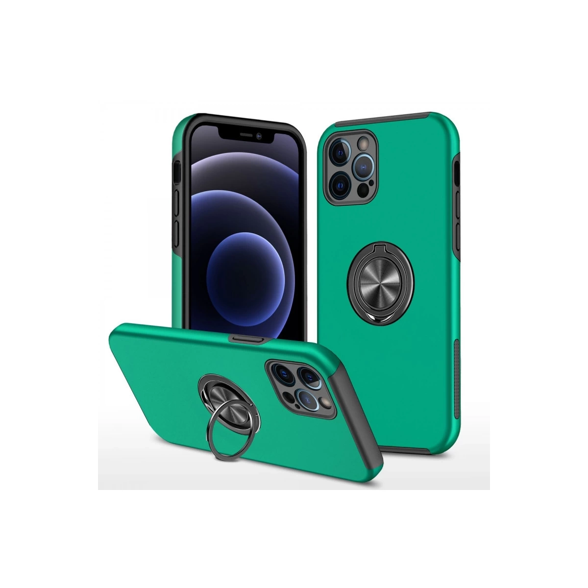 BUĞZ İphone 12 Pro Kılıf Elit Yüzüklü Kapak - Yeşil