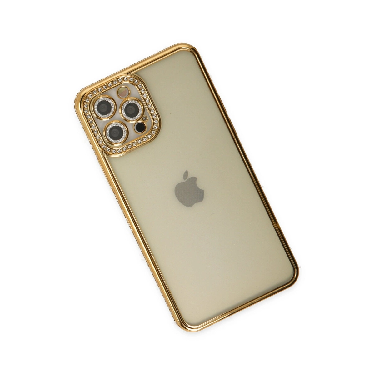 BUĞZ İphone 12 Pro Kılıf Joke Taşlı Silikon - Gold