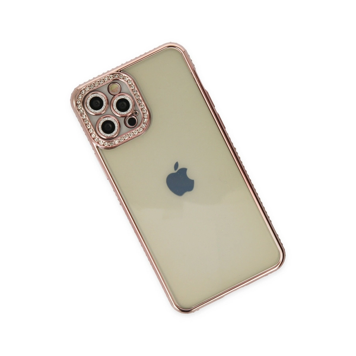 BUĞZ İphone 12 Pro Kılıf Joke Taşlı Silikon - Pembe