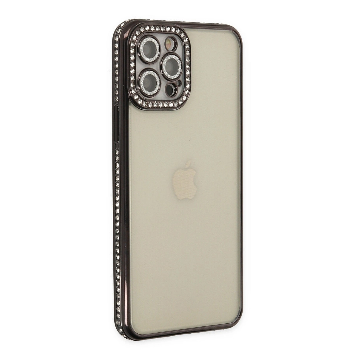 BUĞZ İphone 12 Pro Kılıf Joke Taşlı Silikon - Siyah