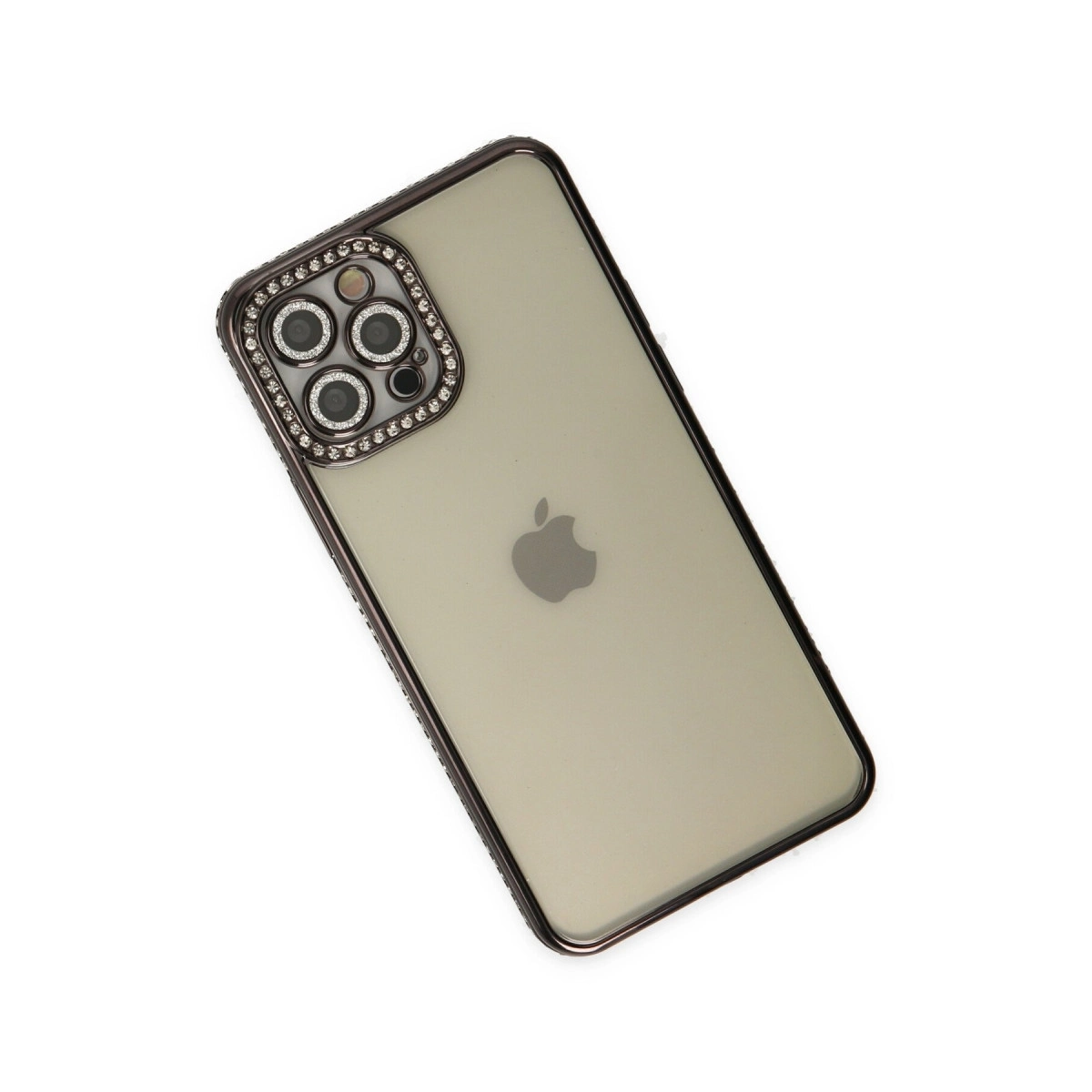 BUĞZ İphone 12 Pro Kılıf Joke Taşlı Silikon - Siyah