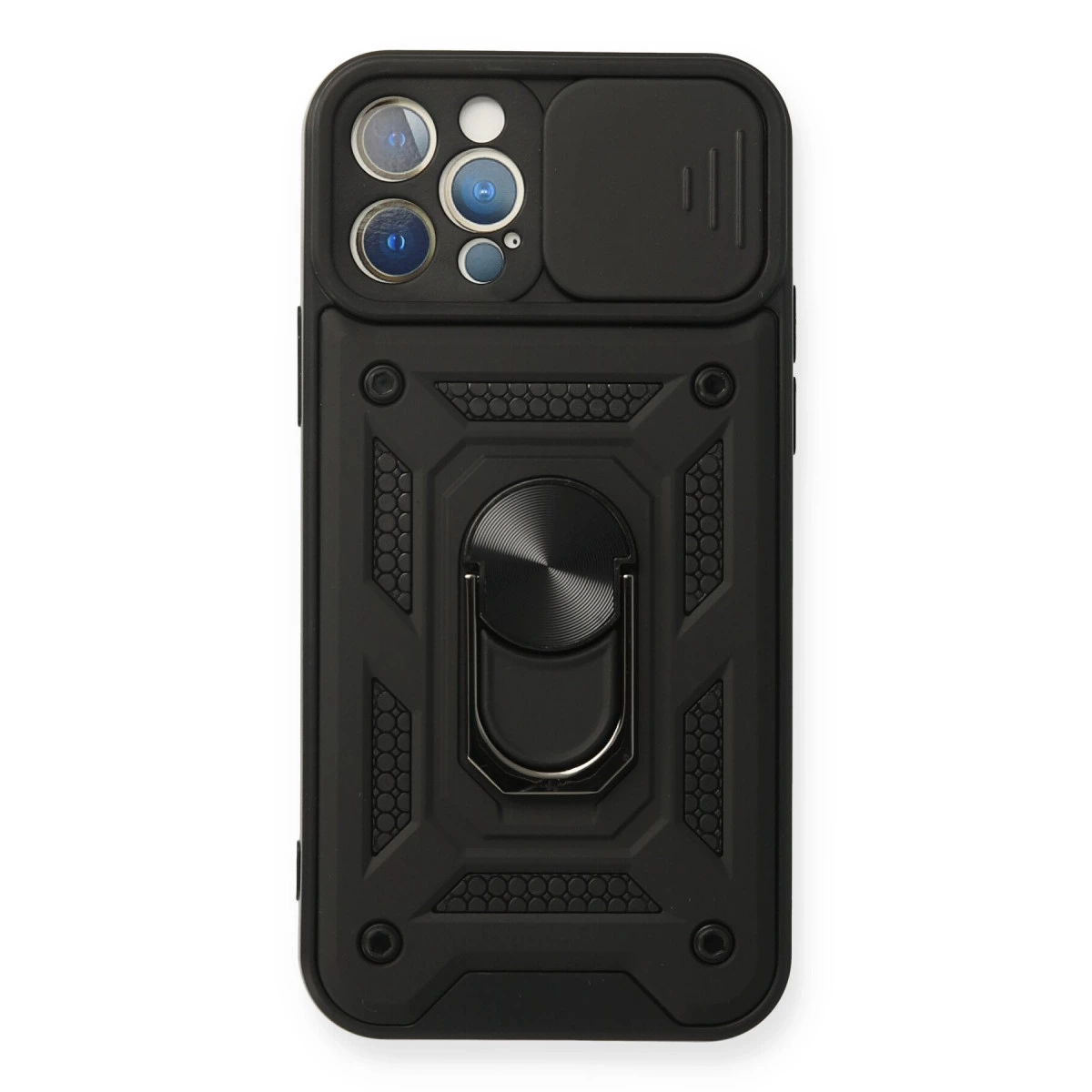 BUĞZ İphone 12 Pro Kılıf Pars Lens Yüzüklü Silikon - Siyah