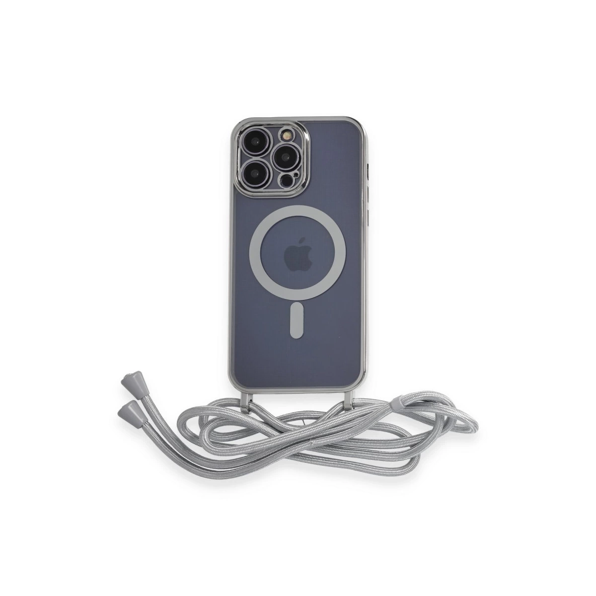 BUĞZ İphone 12 Pro Max Kılıf Divo Lazer Askılı Magsafe Kapak - Gümüş