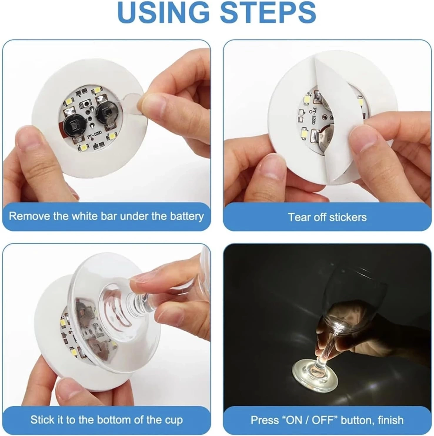 BUĞZ Işıklı Yapışkanlı Bardak Altı Aparatı Ledli 3 Modlu 6 Cm Çap 1 Adet