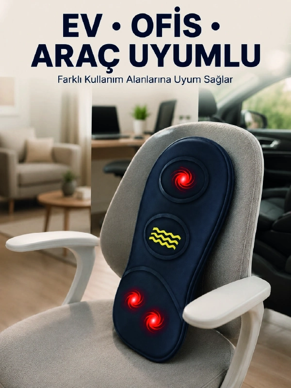 BUĞZ Isıtmalı Bel Masaj Minderi Ev Ofis Araç Uyumlu Titreşimli Destek
