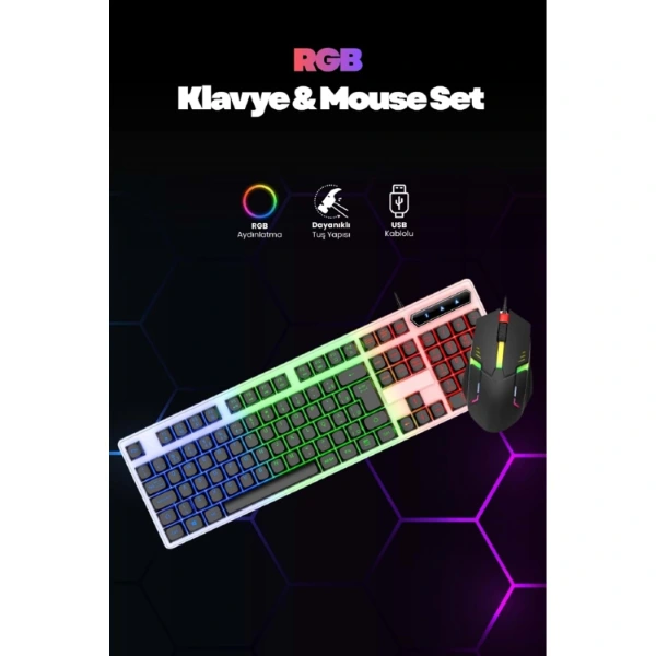 BUĞZ KABLOLU IŞIKLI GAMİNG STANDART TÜRKÇE Q KLAVYE VE MOUSE SETİ